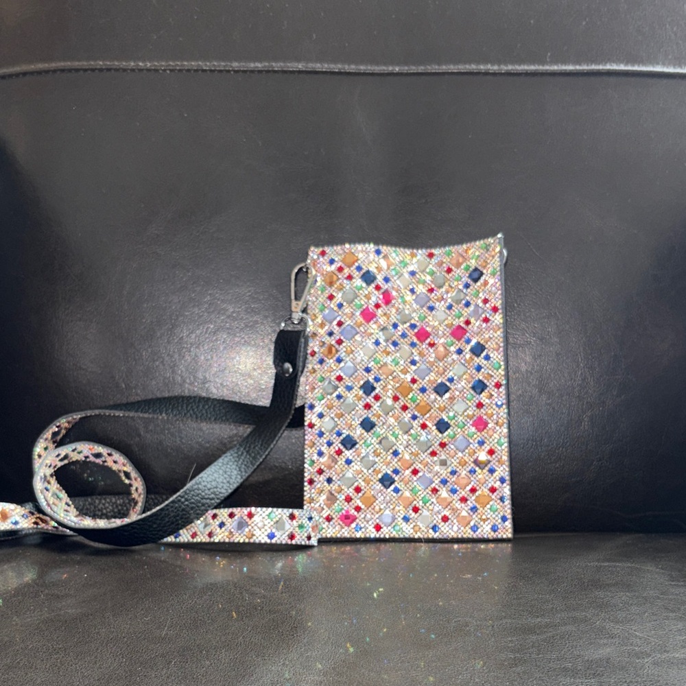 Colorful Mosaic Crossbody Bag with Black Strap